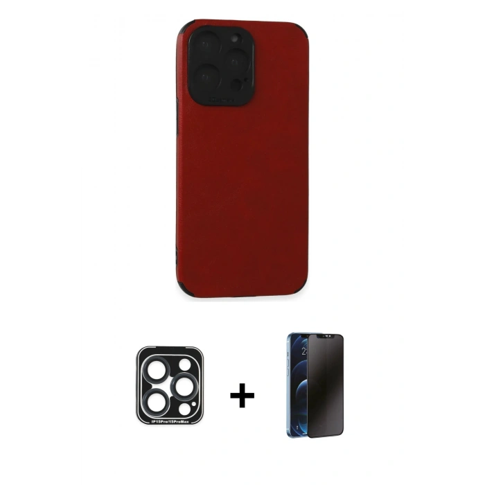 MARSİLYAN™- iPhone 15 Pro Max Kılıf Doruk Asil Koleksiyonu - Siyah 3D Antistatik Hayalet Cam Ekran Koruyucu + PVD Metal Kamera Lens - LT