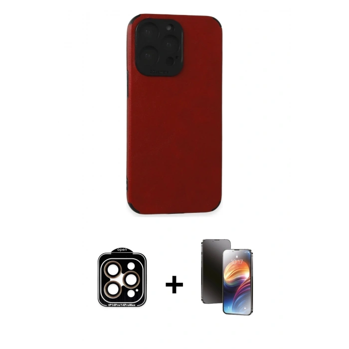 MARSİLYAN™- iPhone 15 Pro Max Kılıf Doruk Asil Koleksiyonu - Siyah 3D Antistatik Mat Seramik Nano Ekran Koruyucu + PVD Metal Kamera Lens - TU