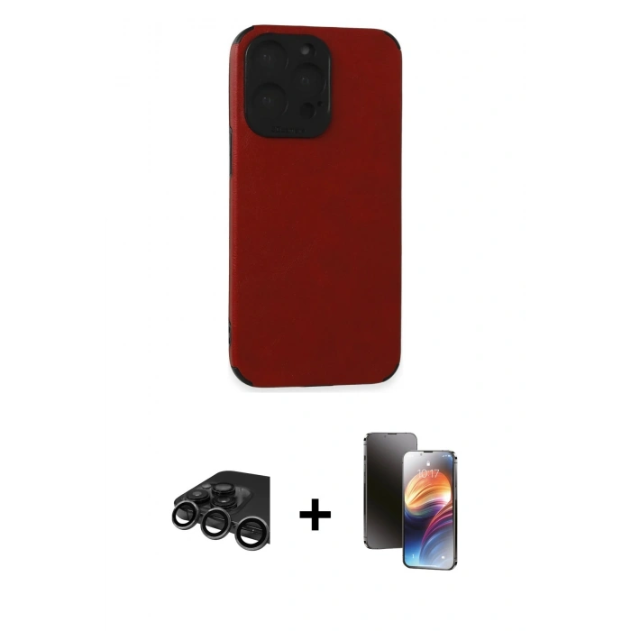 MARSİLYAN™- iPhone 15 Pro Max Kılıf Doruk Asil Koleksiyonu - Siyah 3D Antistatik Mat Seramik Nano Ekran Koruyucu + Raze Metal Kamera Lens - TMGI