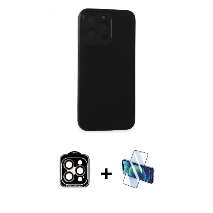 MARSİLYAN™- iPhone 15 Pro Max Kılıf Doruk Asil Koleksiyonu - Siyah 3D Antistatik Seramik Nano Ekran Koruyucu + PVD Metal Kamera Lens - TU