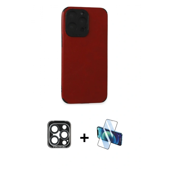MARSİLYAN™- iPhone 15 Pro Max Kılıf Doruk Asil Koleksiyonu - Siyah 3D Antistatik Seramik Nano Ekran Koruyucu + PVD Metal Kamera Lens - LT