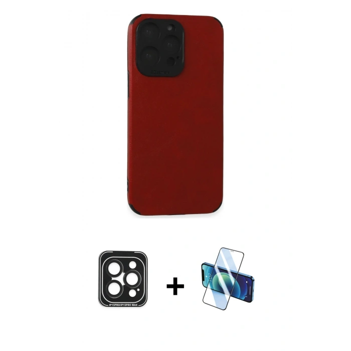 MARSİLYAN™- iPhone 15 Pro Max Kılıf Doruk Asil Koleksiyonu - Siyah 3D Antistatik Seramik Nano Ekran Koruyucu + PVD Metal Kamera Lens - SH