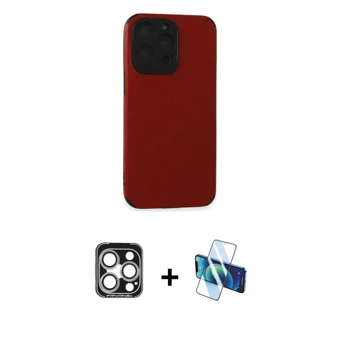 MARSİLYAN™- iPhone 15 Pro Max Kılıf Doruk Asil Koleksiyonu - Siyah 3D Antistatik Seramik Nano Ekran Koruyucu + PVD Metal Kamera Lens - GS