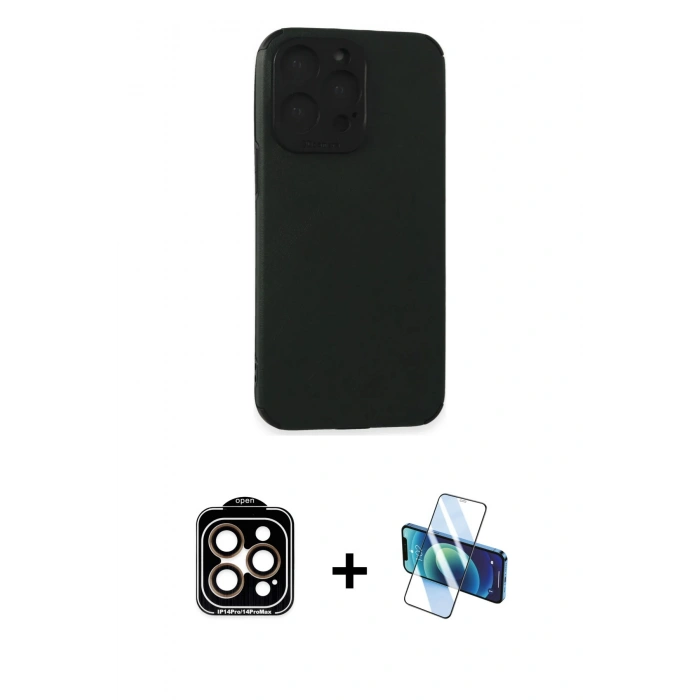 MARSİLYAN™- iPhone 15 Pro Max Kılıf Doruk Asil Koleksiyonu - Siyah 3D Antistatik Seramik Nano Ekran Koruyucu + PVD Metal Kamera Lens - TU