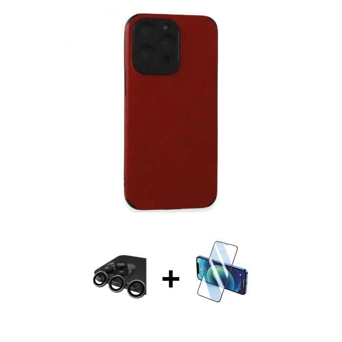 MARSİLYAN™- iPhone 15 Pro Max Kılıf Doruk Asil Koleksiyonu - Siyah 3D Antistatik Seramik Nano Ekran Koruyucu + Raze Metal Kamera Lens - TMGI
