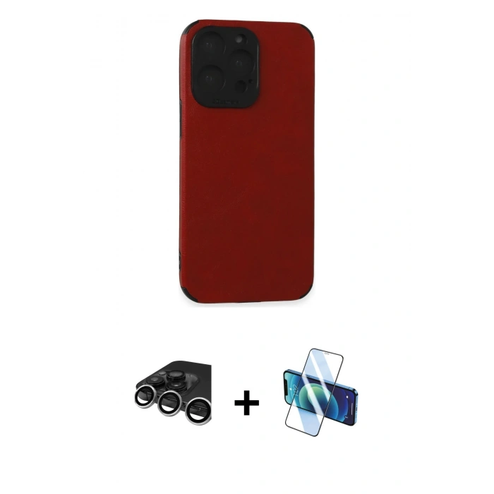 MARSİLYAN™- iPhone 15 Pro Max Kılıf Doruk Asil Koleksiyonu - Siyah 3D Antistatik Seramik Nano Ekran Koruyucu + Raze Metal Kamera Lens - GS