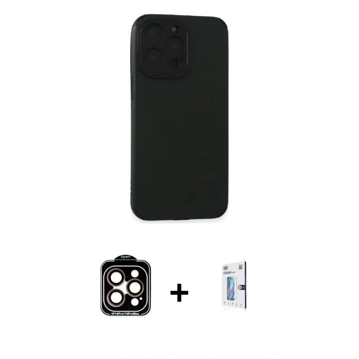 MARSİLYAN™- iPhone 15 Pro Max Kılıf Doruk Asil Koleksiyonu - Siyah Bilvis 0.18mm Plus Cam Ekran Koruyucu + PVD Metal Kamera Lens - TU