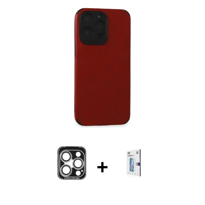 MARSİLYAN™- iPhone 15 Pro Max Kılıf Doruk Asil Koleksiyonu - Siyah Bilvis 0.18mm Plus Cam Ekran Koruyucu + PVD Metal Kamera Lens - GS