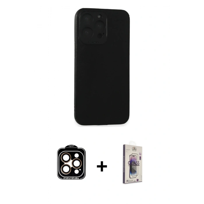 MARSİLYAN™- iPhone 15 Pro Max Kılıf Doruk Asil Koleksiyonu - Siyah Bilvis 3D Cam Ekran Koruyucu + PVD Metal Kamera Lens - TU