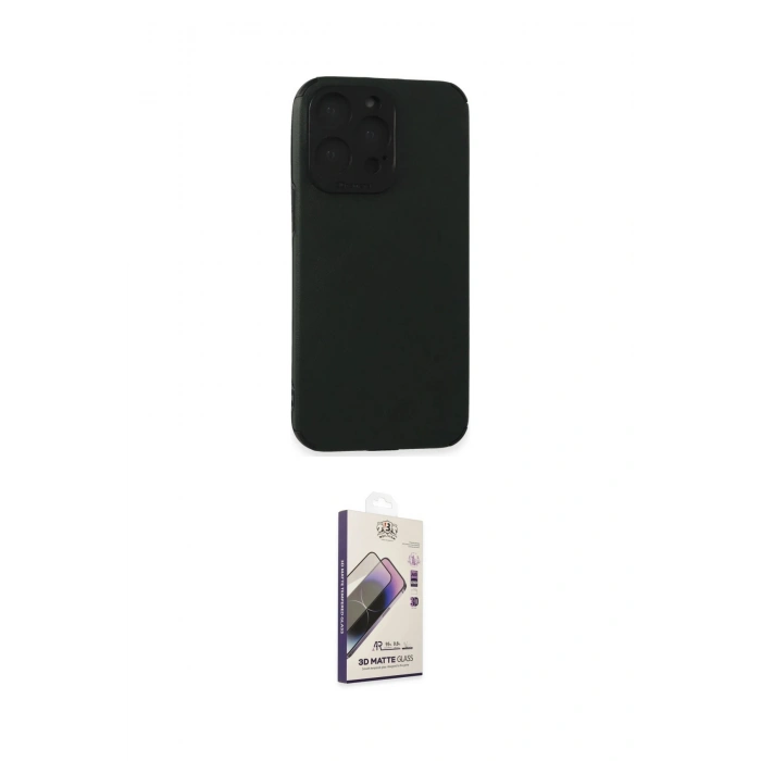 MARSİLYAN™- iPhone 15 Pro Max Kılıf Doruk Asil Koleksiyonu - Siyah Bilvis 3D Mat Cam Ekran Koruyucu