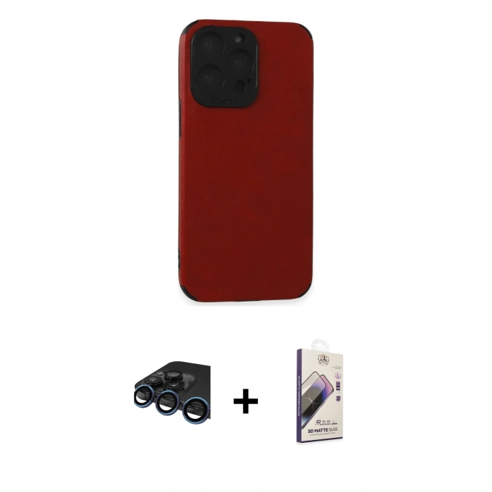 MARSİLYAN™- iPhone 15 Pro Max Kılıf Doruk Asil Koleksiyonu - Siyah Bilvis 3D Mat Cam Ekran Koruyucu + Raze Metal Kamera Lens - LT