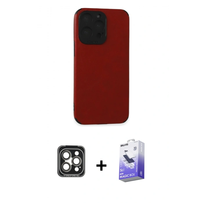 MARSİLYAN™- iPhone 15 Pro Max Kılıf Doruk Asil Koleksiyonu - Siyah Bilvis 5in1 5D Magic Hayalet Cam Ekran Koruyucu + PVD Metal Kamera Lens - GI