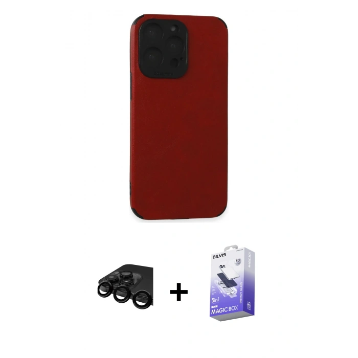MARSİLYAN™- iPhone 15 Pro Max Kılıf Doruk Asil Koleksiyonu - Siyah Bilvis 5in1 5D Magic Hayalet Cam Ekran Koruyucu + Raze Metal Kamera Lens - SH
