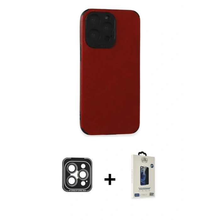 MARSİLYAN™- iPhone 15 Pro Max Kılıf Doruk Asil Koleksiyonu - Siyah Bilvis Hayalet Cam Ekran Koruyucu + PVD Metal Kamera Lens - GI