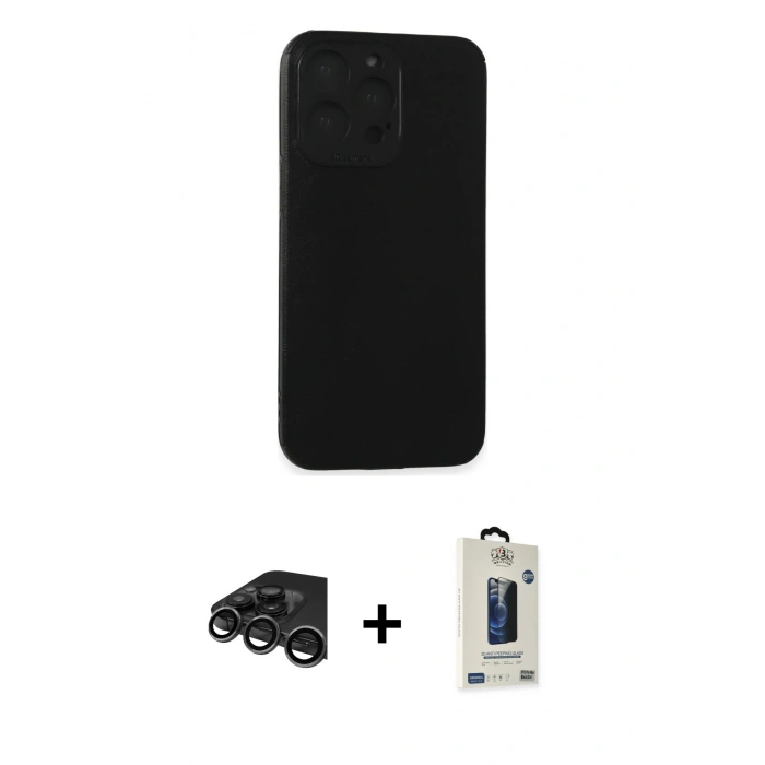 MARSİLYAN™- iPhone 15 Pro Max Kılıf Doruk Asil Koleksiyonu - Siyah Bilvis Hayalet Cam Ekran Koruyucu + Raze Metal Kamera Lens - TMGI
