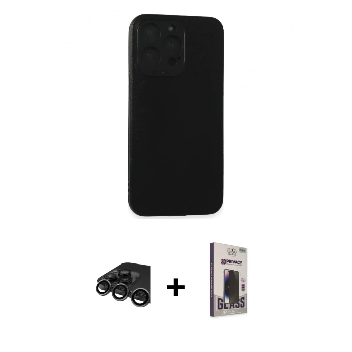 MARSİLYAN™- iPhone 15 Pro Max Kılıf Doruk Asil Koleksiyonu - Siyah Bilvis Hayalet Cam Ekran Koruyucu + Raze Metal Kamera Lens - TMGI