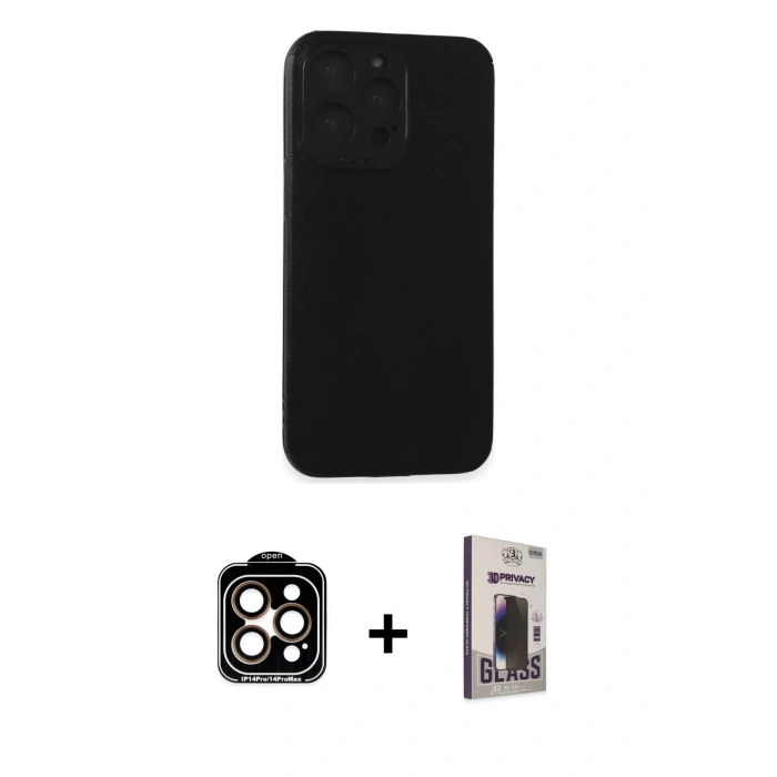 MARSİLYAN™- iPhone 15 Pro Max Kılıf Doruk Asil Koleksiyonu - Siyah Bilvis Hayalet Cam Ekran Koruyucu + PVD Metal Kamera Lens - TU