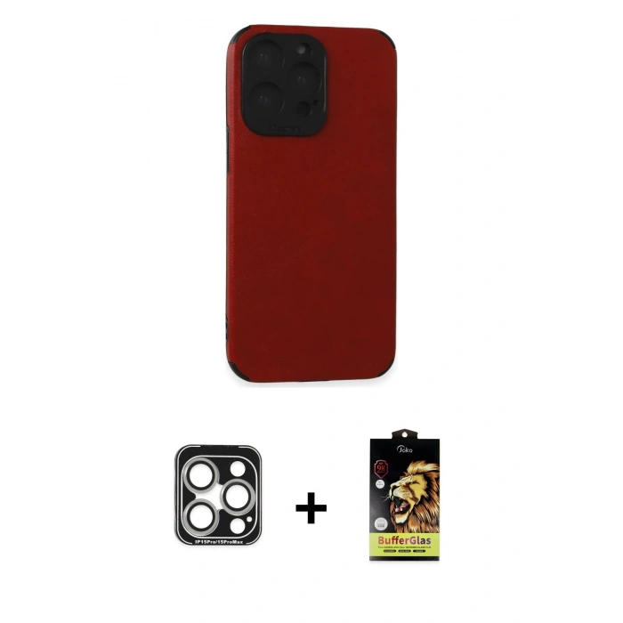 MARSİLYAN™- iPhone 15 Pro Max Kılıf Doruk Asil Koleksiyonu - Siyah Buffer Cam Ekran Koruyucu + PVD Metal Kamera Lens - GS