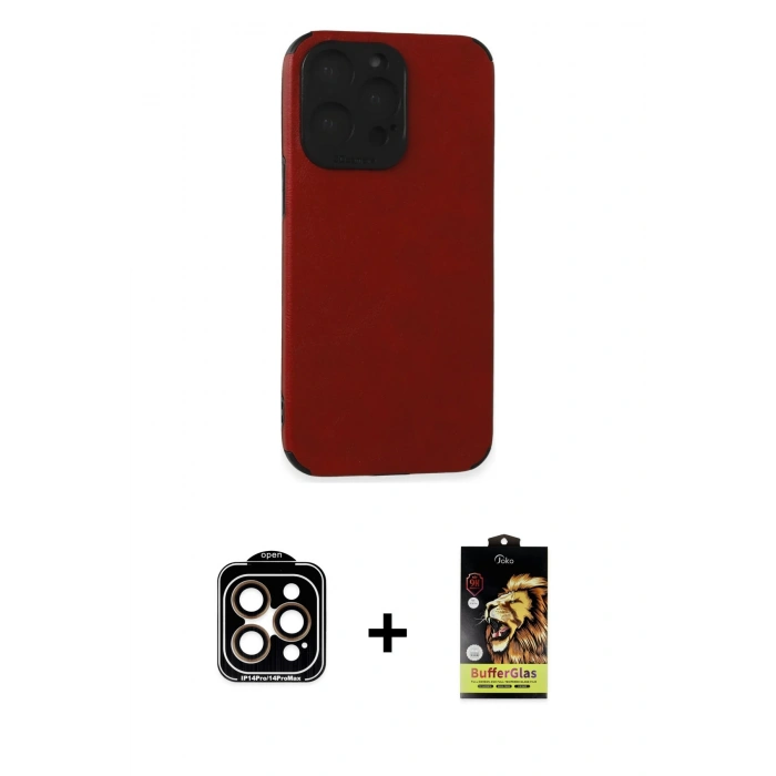 MARSİLYAN™- iPhone 15 Pro Max Kılıf Doruk Asil Koleksiyonu - Siyah Buffer Cam Ekran Koruyucu + PVD Metal Kamera Lens - TU