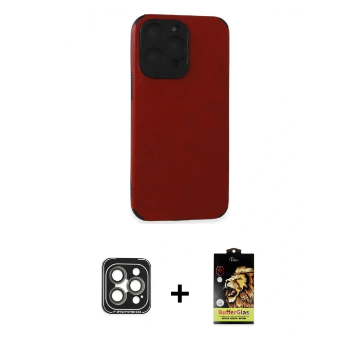 MARSİLYAN™- iPhone 15 Pro Max Kılıf Doruk Asil Koleksiyonu - Siyah Buffer Cam Ekran Koruyucu + PVD Metal Kamera Lens - GI