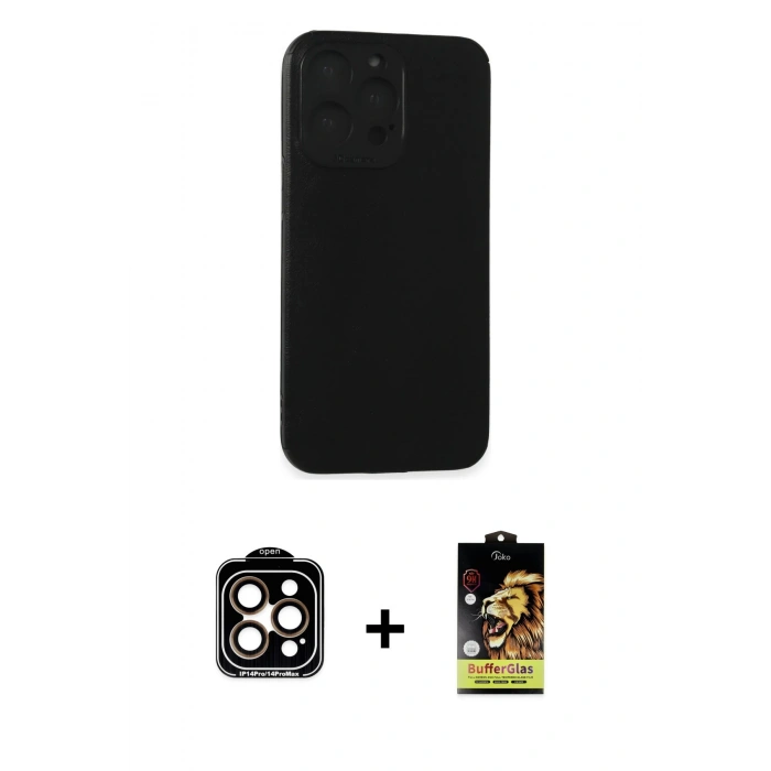 MARSİLYAN™- iPhone 15 Pro Max Kılıf Doruk Asil Koleksiyonu - Siyah Buffer Cam Ekran Koruyucu + PVD Metal Kamera Lens - TU