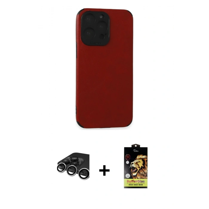 MARSİLYAN™- iPhone 15 Pro Max Kılıf Doruk Asil Koleksiyonu - Siyah Buffer Cam Ekran Koruyucu + Raze Metal Kamera Lens - GS