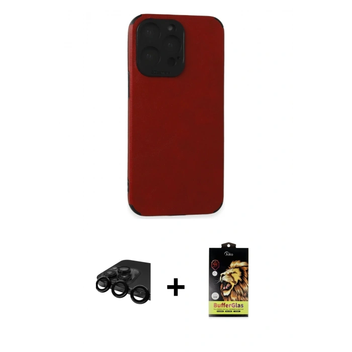 MARSİLYAN™- iPhone 15 Pro Max Kılıf Doruk Asil Koleksiyonu - Siyah Buffer Cam Ekran Koruyucu + Raze Metal Kamera Lens - SH