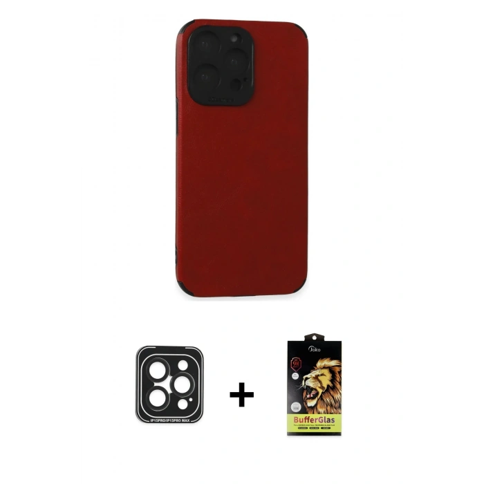 MARSİLYAN™- iPhone 15 Pro Max Kılıf Doruk Asil Koleksiyonu - Siyah Buffer Cam Ekran Koruyucu + PVD Metal Kamera Lens - SH