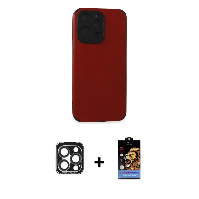 MARSİLYAN™- iPhone 15 Pro Max Kılıf Doruk Asil Koleksiyonu - Siyah Buffer Hayalet Cam Ekran Koruyucu + PVD Metal Kamera Lens - LT