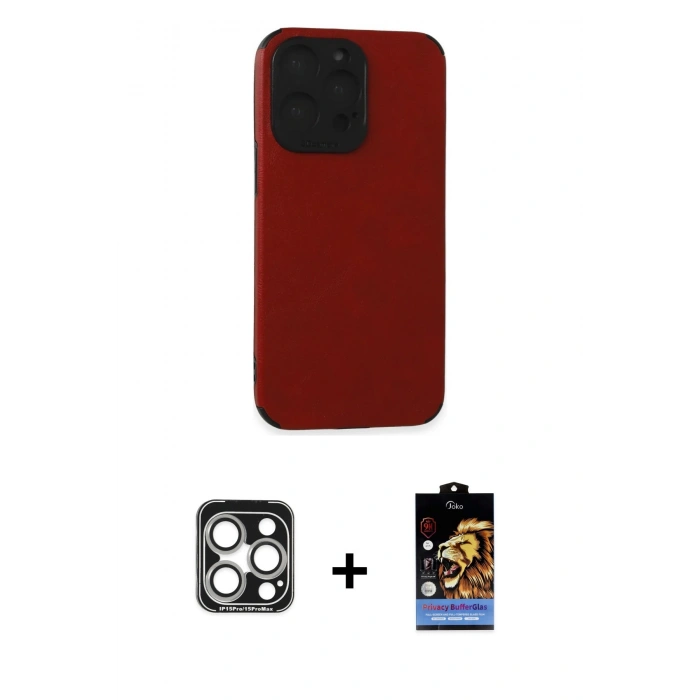 MARSİLYAN™- iPhone 15 Pro Max Kılıf Doruk Asil Koleksiyonu - Siyah Buffer Hayalet Cam Ekran Koruyucu + PVD Metal Kamera Lens - GS