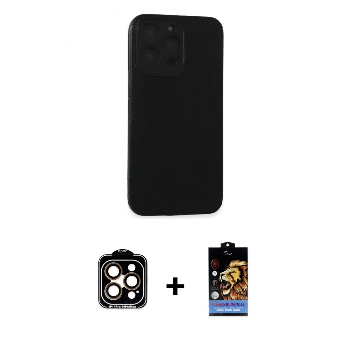 MARSİLYAN™- iPhone 15 Pro Max Kılıf Doruk Asil Koleksiyonu - Siyah Buffer Hayalet Cam Ekran Koruyucu + PVD Metal Kamera Lens - TU