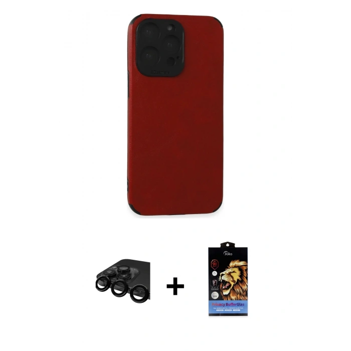MARSİLYAN™- iPhone 15 Pro Max Kılıf Doruk Asil Koleksiyonu - Siyah Buffer Hayalet Cam Ekran Koruyucu + Raze Metal Kamera Lens - SH