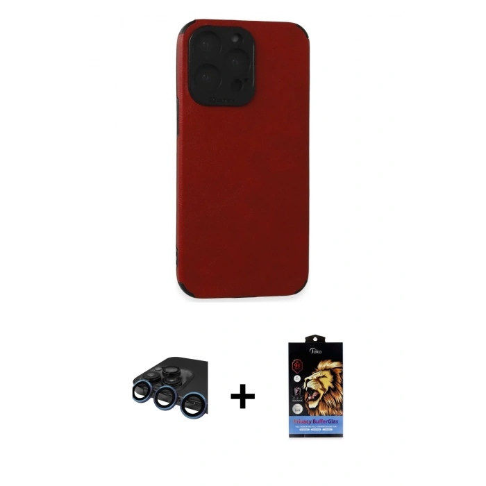 MARSİLYAN™- iPhone 15 Pro Max Kılıf Doruk Asil Koleksiyonu - Siyah Buffer Hayalet Cam Ekran Koruyucu + Raze Metal Kamera Lens - LT