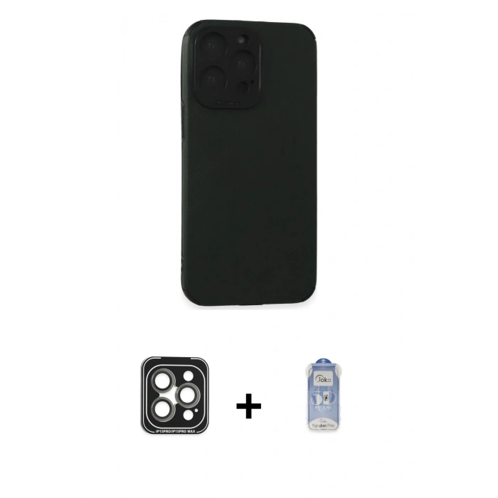 MARSİLYAN™- iPhone 15 Pro Max Kılıf Doruk Asil Koleksiyonu - Siyah Joko Magic 5D Cam + PVD Metal Kamera Lens - GI