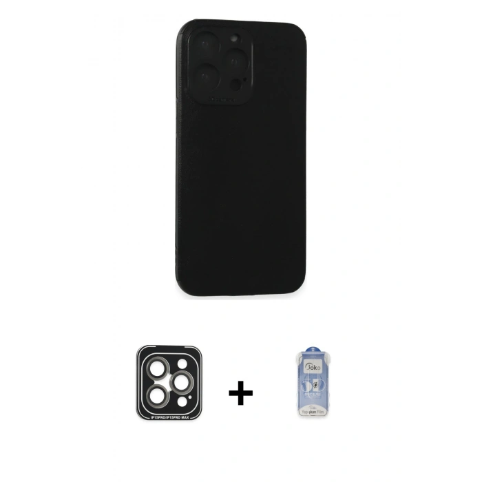 MARSİLYAN™- iPhone 15 Pro Max Kılıf Doruk Asil Koleksiyonu - Siyah Joko Magic 5D Cam + PVD Metal Kamera Lens - GI