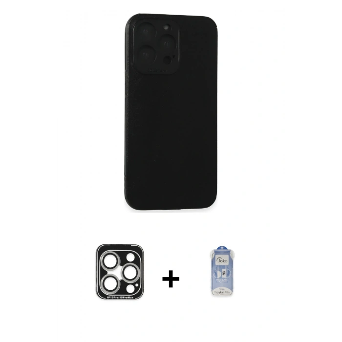 MARSİLYAN™- iPhone 15 Pro Max Kılıf Doruk Asil Koleksiyonu - Siyah Joko Magic 5D Cam + PVD Metal Kamera Lens - GS