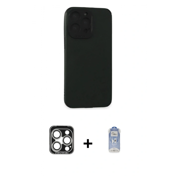 MARSİLYAN™- iPhone 15 Pro Max Kılıf Doruk Asil Koleksiyonu - Siyah Joko Magic 5D Cam + PVD Metal Kamera Lens - GS