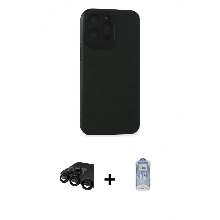 MARSİLYAN™- iPhone 15 Pro Max Kılıf Doruk Asil Koleksiyonu - Siyah Joko Magic 5D Cam + Raze Metal Kamera Lens - SH