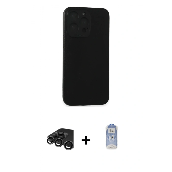 MARSİLYAN™- iPhone 15 Pro Max Kılıf Doruk Asil Koleksiyonu - Siyah Joko Magic 5D Cam + Raze Metal Kamera Lens - TMGI