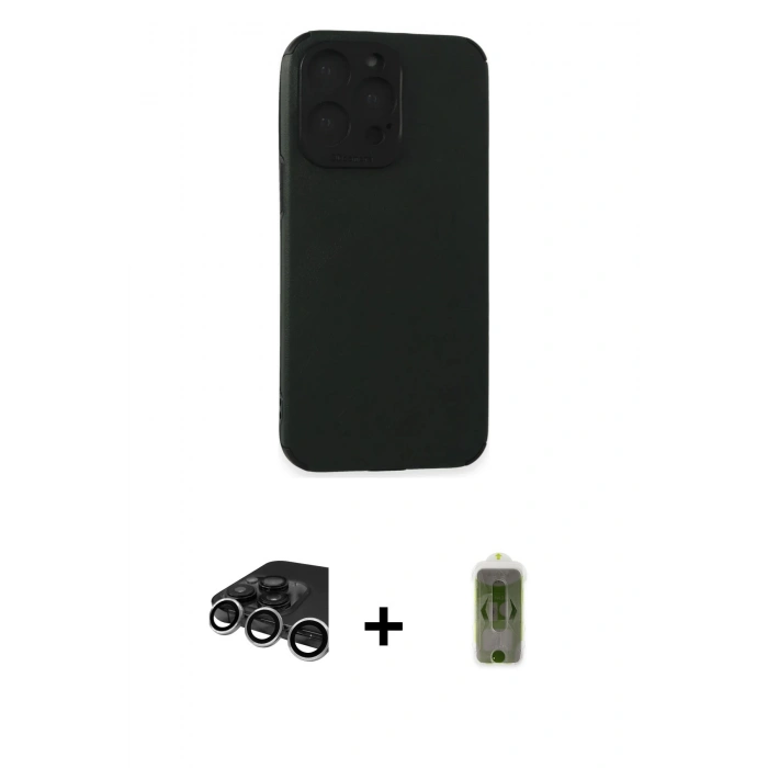 MARSİLYAN™- iPhone 15 Pro Max Kılıf Doruk Asil Koleksiyonu - Siyah Joko Magic 5D Hayalet Cam + Raze Metal Kamera Lens - GS