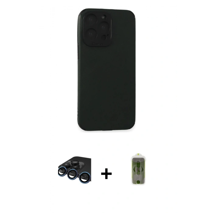 MARSİLYAN™- iPhone 15 Pro Max Kılıf Doruk Asil Koleksiyonu - Siyah Joko Magic 5D Hayalet Cam + Lacivert Raze Metal Kamera Lens