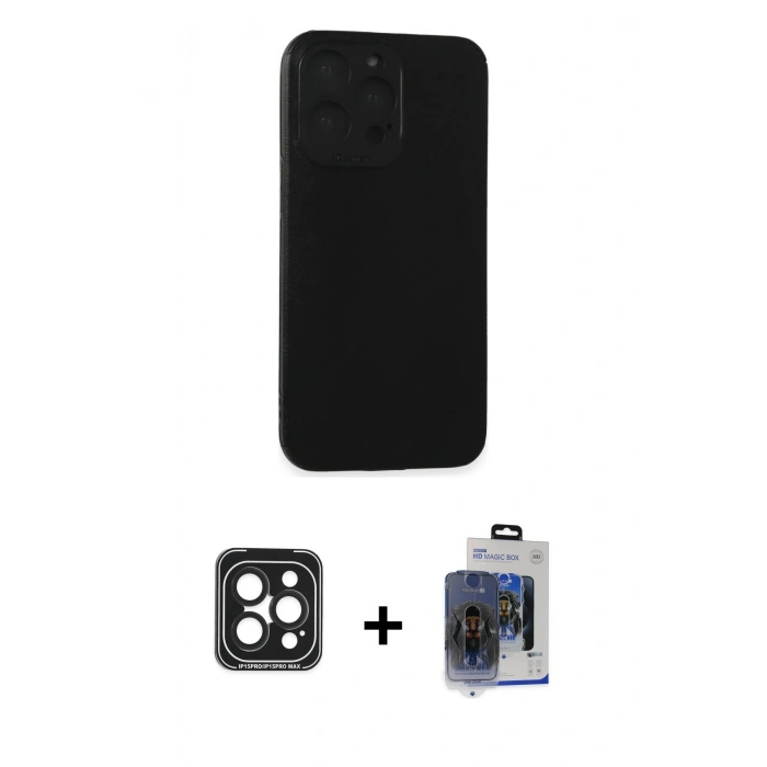 MARSİLYAN™- iPhone 15 Pro Max Kılıf Doruk Asil Koleksiyonu - Siyah Vanessa Magic Cam + PVD Metal Kamera Lens - SH