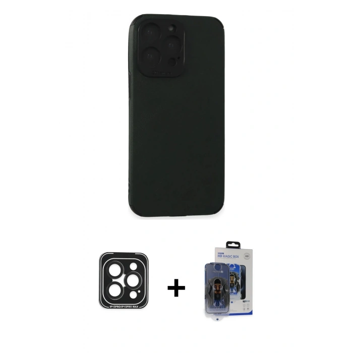 MARSİLYAN™- iPhone 15 Pro Max Kılıf Doruk Asil Koleksiyonu - Siyah Vanessa Magic Cam + PVD Metal Kamera Lens - SH