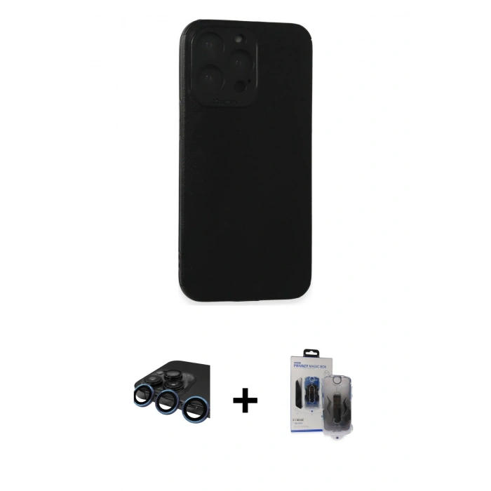 MARSİLYAN™- iPhone 15 Pro Max Kılıf Doruk Asil Koleksiyonu - Siyah Vanessa Magic Hayalet Cam + Raze Metal Kamera Lens - LT