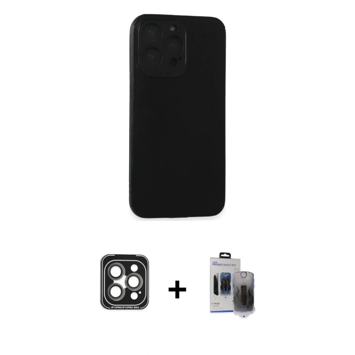 MARSİLYAN™- iPhone 15 Pro Max Kılıf Doruk Asil Koleksiyonu - Siyah Vanessa Magic Hayalet Cam + PVD Metal Kamera Lens - GI