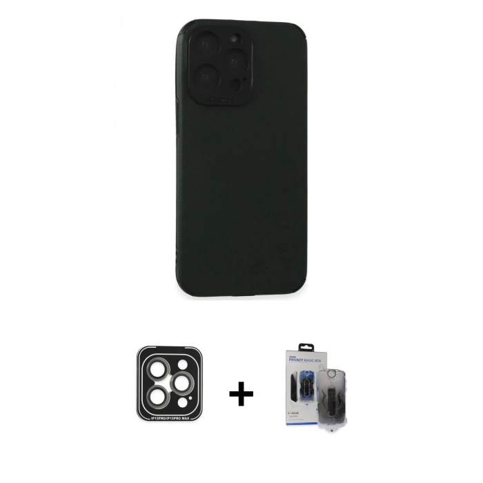 MARSİLYAN™- iPhone 15 Pro Max Kılıf Doruk Asil Koleksiyonu - Siyah Vanessa Magic Hayalet Cam + PVD Metal Kamera Lens - GI