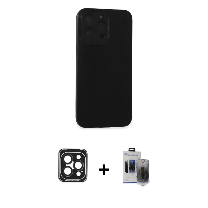 MARSİLYAN™- iPhone 15 Pro Max Kılıf Doruk Asil Koleksiyonu - Siyah Vanessa Magic Hayalet Cam + PVD Metal Kamera Lens - SH