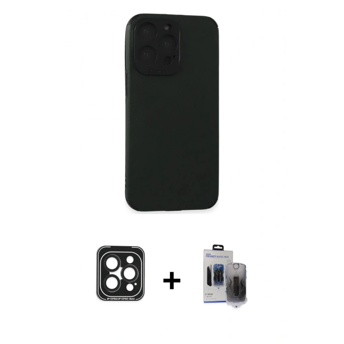 MARSİLYAN™- iPhone 15 Pro Max Kılıf Doruk Asil Koleksiyonu - Siyah Vanessa Magic Hayalet Cam + PVD Metal Kamera Lens - SH