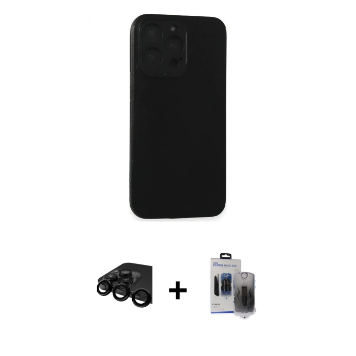 MARSİLYAN™- iPhone 15 Pro Max Kılıf Doruk Asil Koleksiyonu - Siyah Vanessa Magic Hayalet Cam + Siyah Raze Metal Kamera Lens