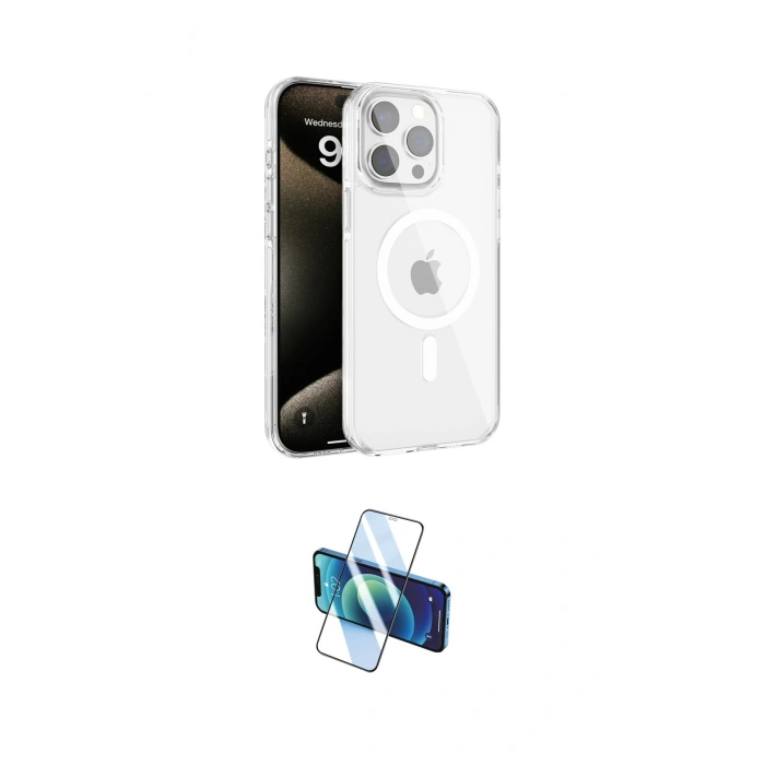 MARSİLYAN™- iPhone 15 Pro Max Kılıf Doruk Doku Özel Seri - Siyah 3D Antistatik Seramik Nano Ekran Koruyucu